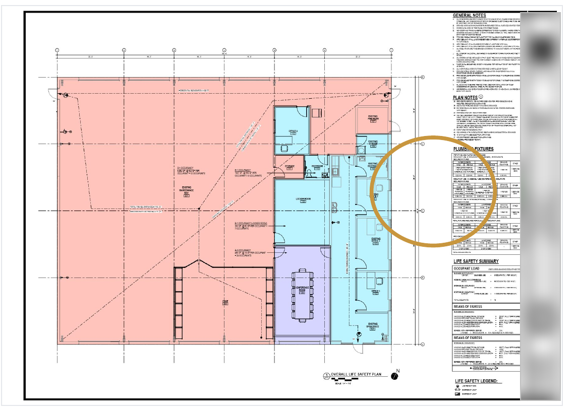 PREiQ plan sheet with an AI-generated gold circle marking the exact location of a flagged issue